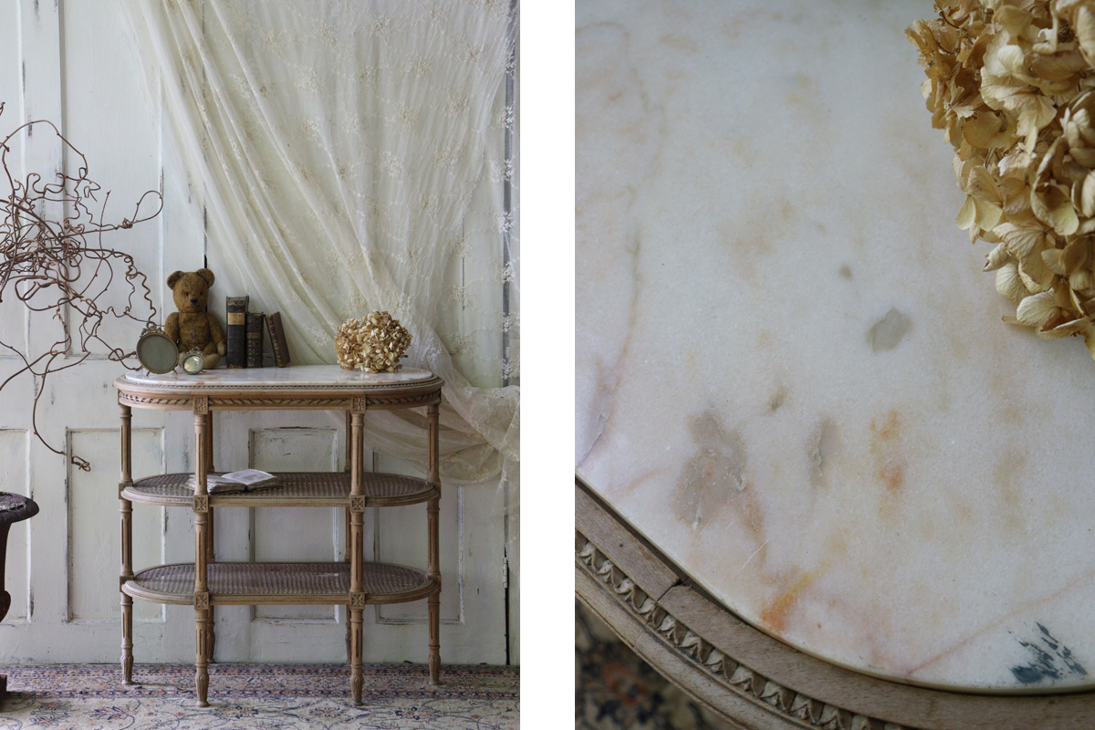 U160 フランスアンティーク マーブルトップ ケインシート シェルフ 棚